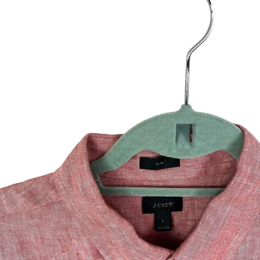J. Crew Mens Linen Button Down Shirt Slim Long Sleeve Pen Pocket Red Sz L*